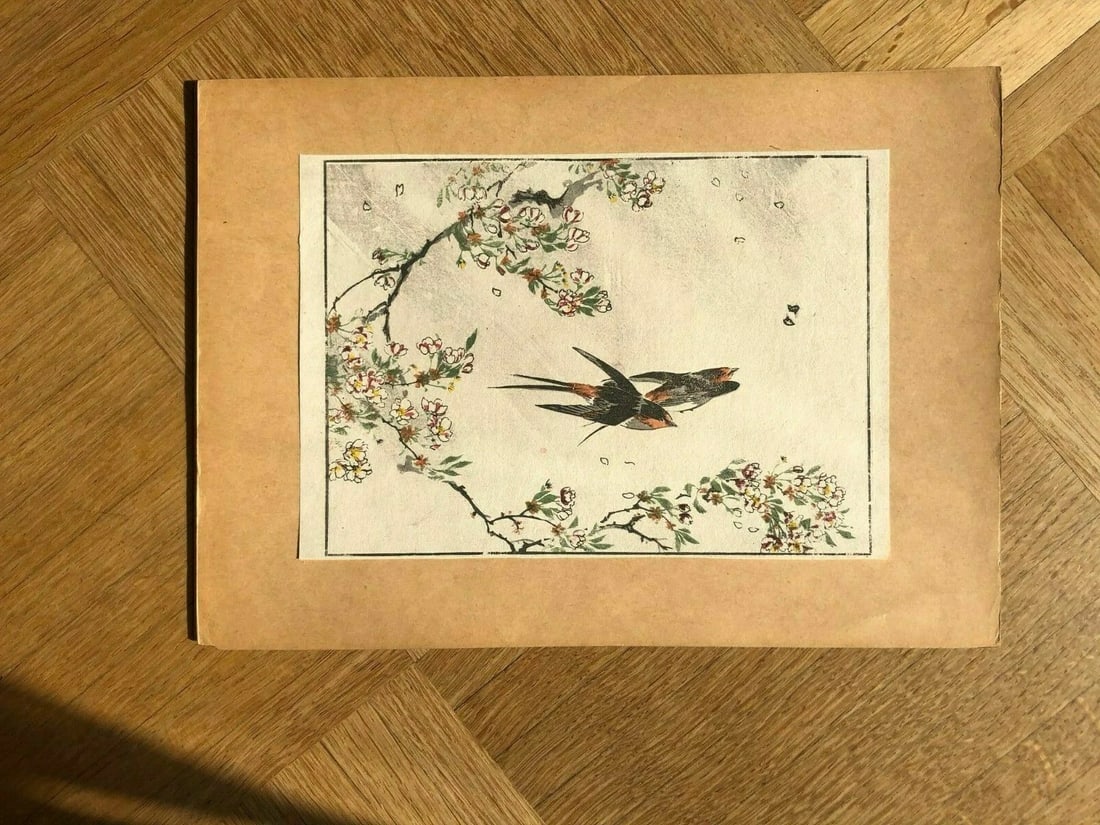 Antique Old Japanese WoodPrint Birds and Flowers c. 1890 Ukiyo-e Asian Art Print - 3