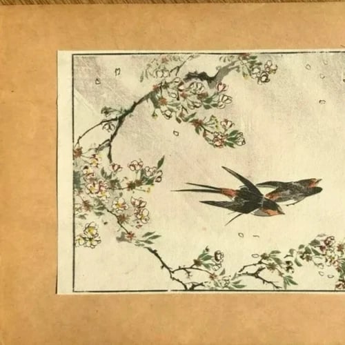 Antique Old Japanese WoodPrint Birds and Flowers c. 1890 Ukiyo-e Asian Art Print - 6