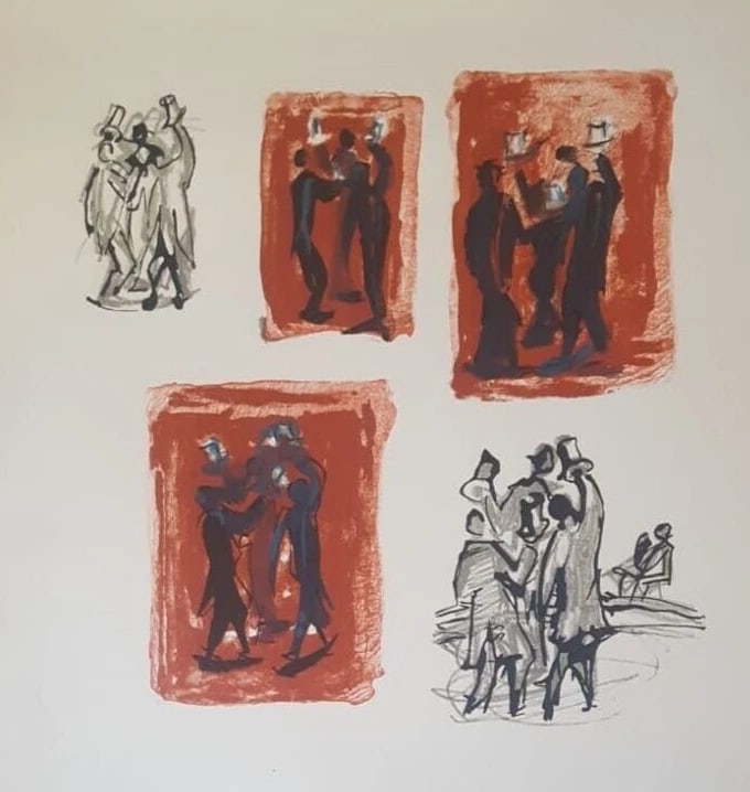 Jean HÉLION (1904-1987) Celebration, People, Party Modern Etching Original - 2