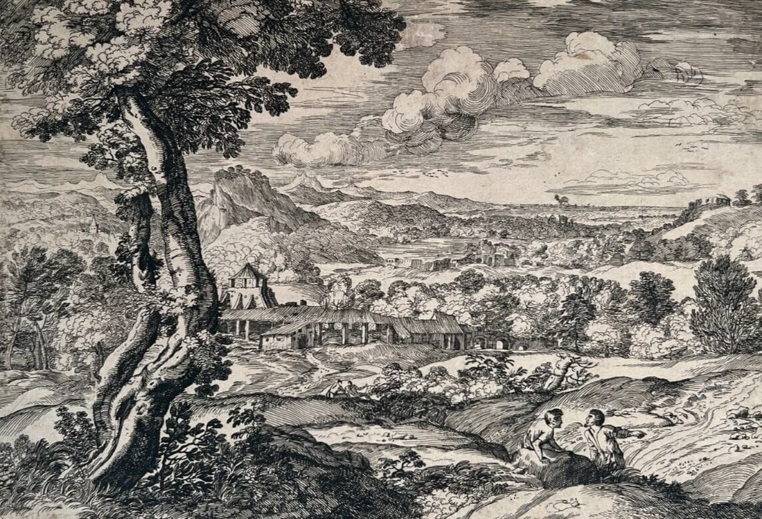Etching Original Etching Moyse-Jean-Baptiste Fouard, Landscape, People, Tree - 2