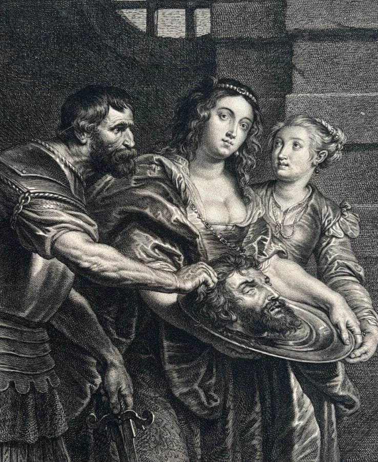 Head of John the Baptist Salome and Herodi Wellcome - Antique Etching Original - 2