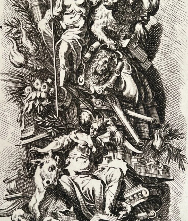 Antique Etching Original Jean Lepautre, Decoration, Architecture, People, Animal - 6
