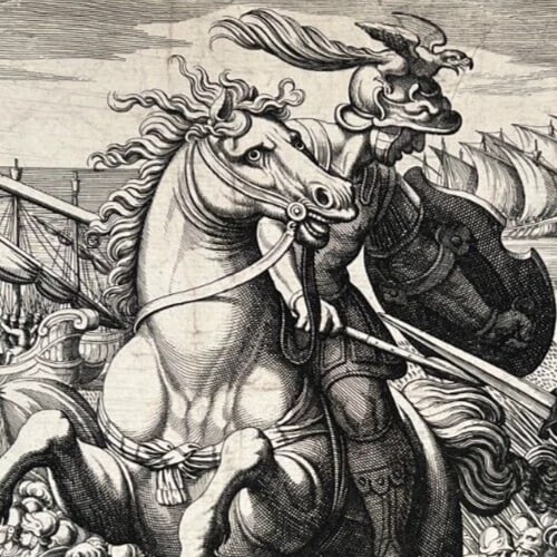 Antique Etching Original Horse, Battle, People, Landscape, War, Castle - 4