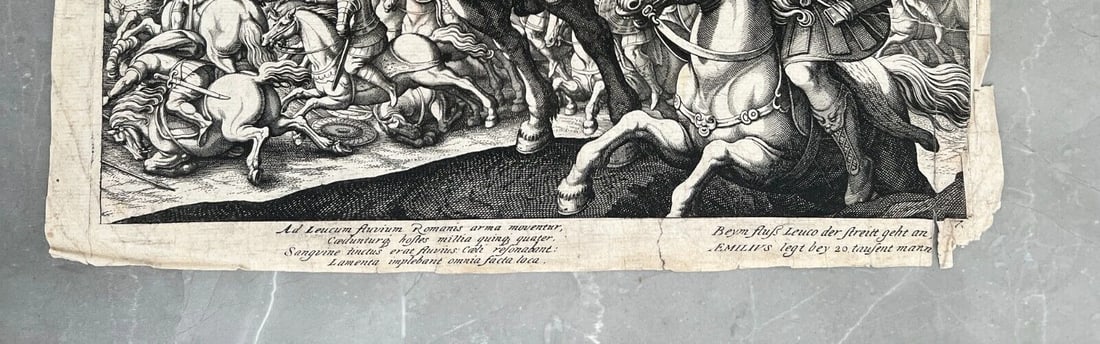 Antique Etching Original Horse, Battle, People, Landscape, War, Castle - 7