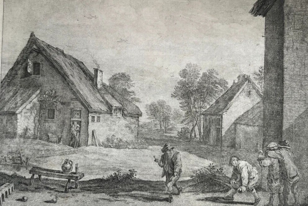 David II TENIERS (1610-1690) Landscape, People, House, Village Etching Original - 2