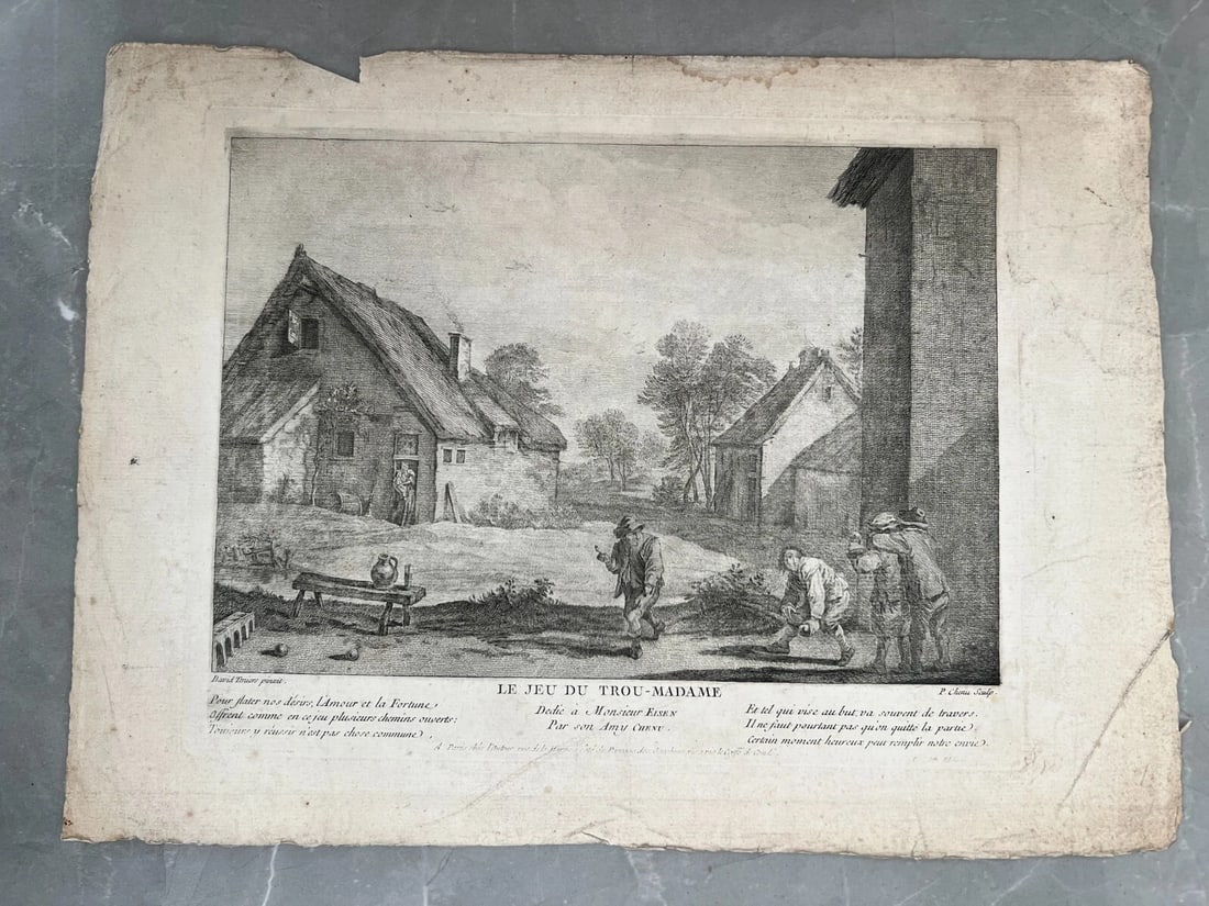 David II TENIERS (1610-1690) Landscape, People, House, Village Etching Original - 3