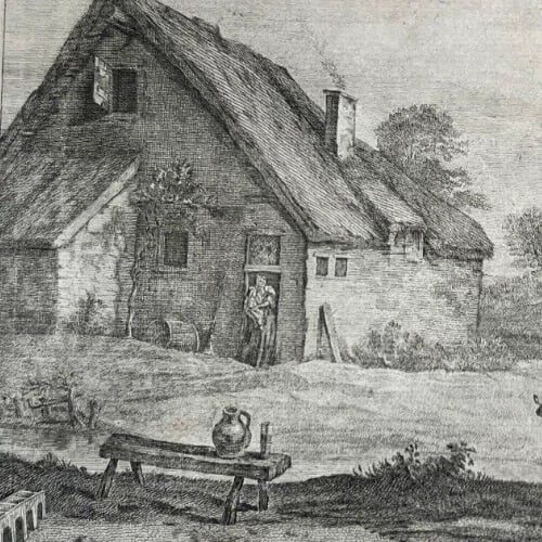 David II TENIERS (1610-1690) Landscape, People, House, Village Etching Original - 4