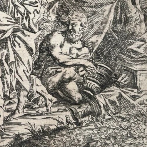 Antique Etching Original Religious, Bible, Fire, People, Moise - 5