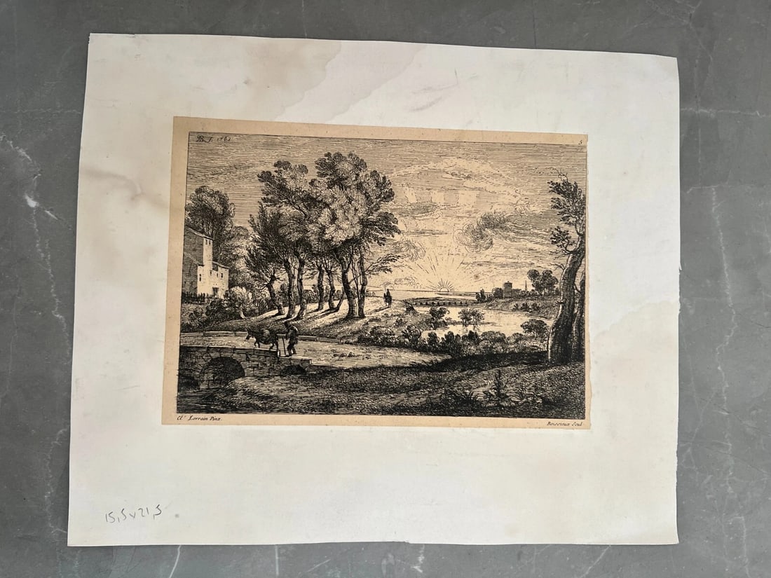 Antique Etching Original Claude LE LORRAIN (1600-1682) Landscape, Forest, People - 9