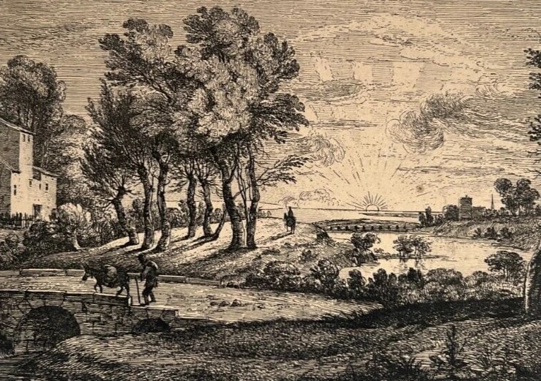 Antique Etching Original Claude LE LORRAIN (1600-1682) Landscape, Forest, People - 2