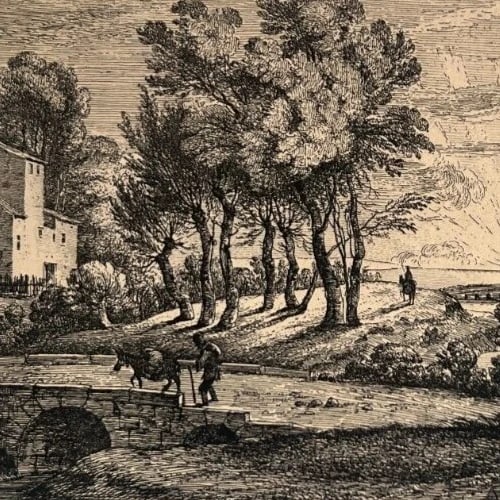 Antique Etching Original Claude LE LORRAIN (1600-1682) Landscape, Forest, People - 4
