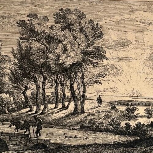 Antique Etching Original Claude LE LORRAIN (1600-1682) Landscape, Forest, People - 5