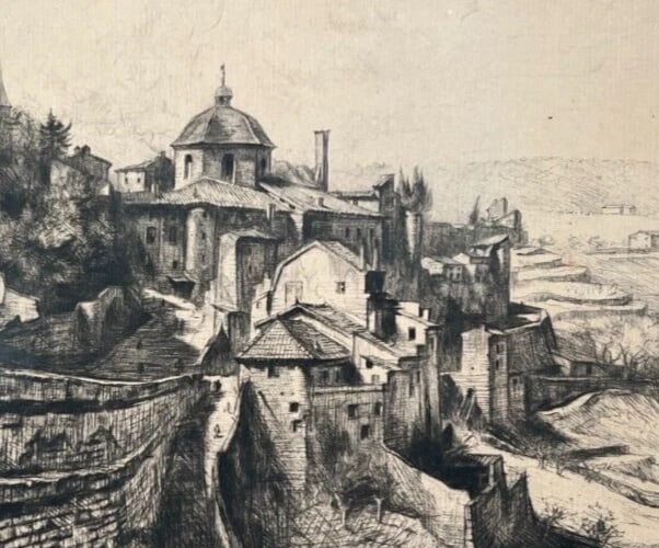Pierre Louis MOREAU 1876-1960 Château d'Aubenas Ardèche Etching Original - 4