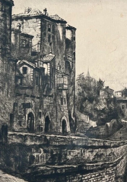 Pierre Louis MOREAU 1876-1960 Château d'Aubenas Ardèche Etching Original - 5