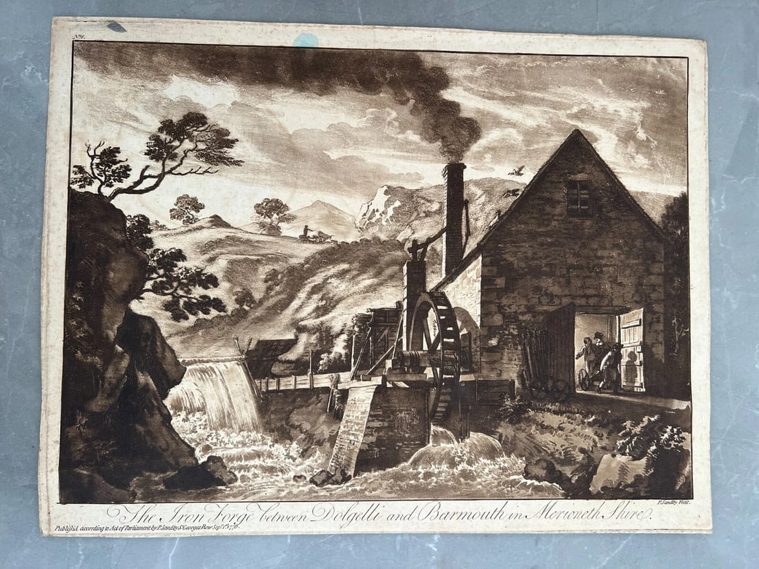 Iron Forge Dolgelli Barmouth Merioneth Shire Sandby Antique Etching Original - 3