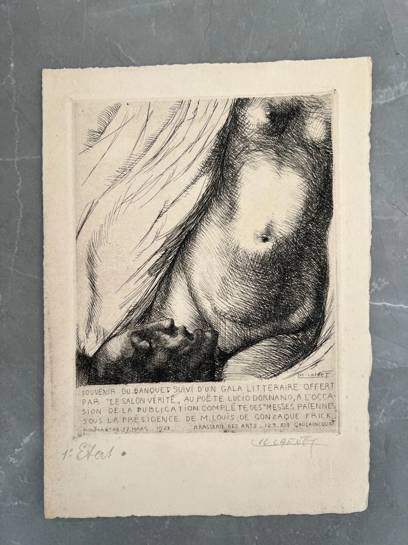Antique Etching Original Luc LAFNET (1899-1939) Figure, Gala, Rare - 3