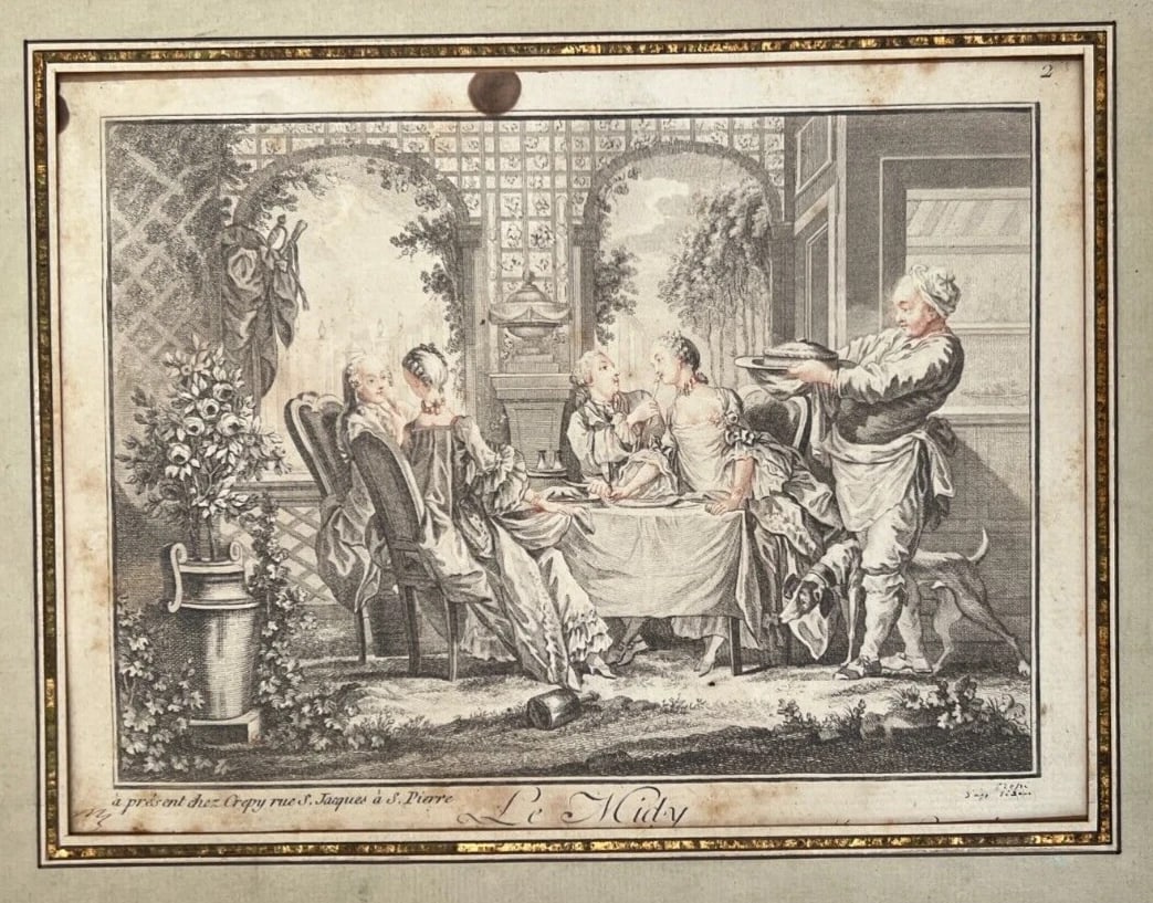 Midy People Family Dinner Genre Scene Antique Etching Original - 4