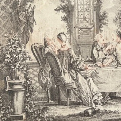 Midy People Family Dinner Genre Scene Antique Etching Original - 5