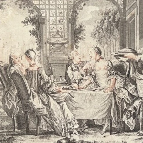Midy People Family Dinner Genre Scene Antique Etching Original - 6