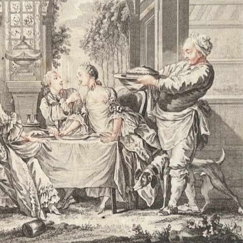Midy People Family Dinner Genre Scene Antique Etching Original - 7