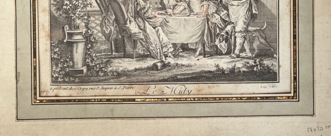 Midy People Family Dinner Genre Scene Antique Etching Original - 8