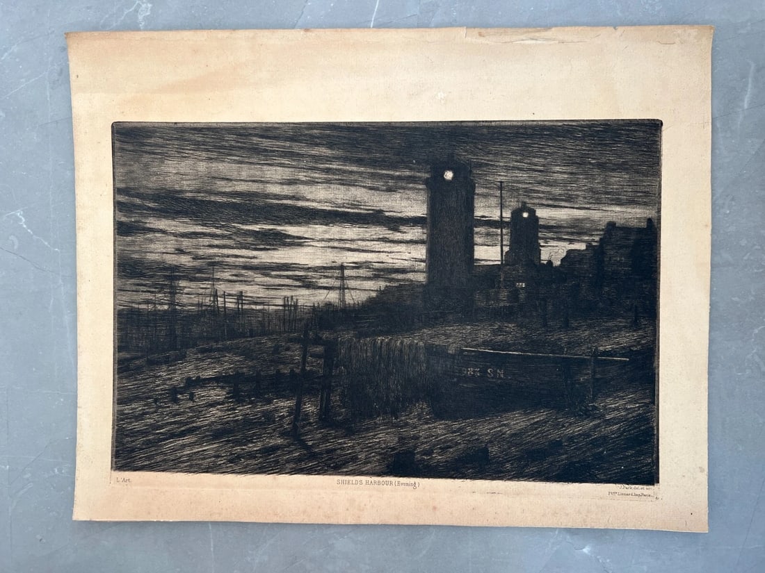 John Anthony PARK 1880-1962 Cityview London Boats Antique Etching Original - 3