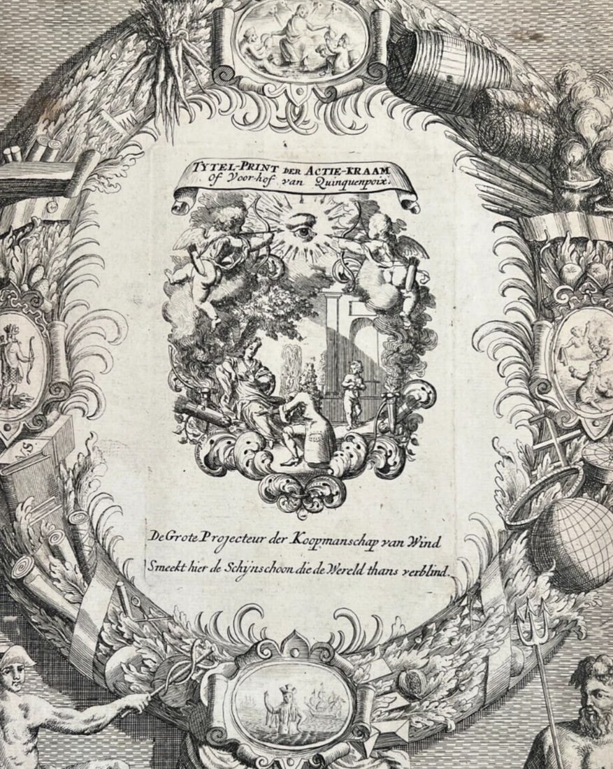 1720 Table Foolishness Stall Forecourt Quinquenpoix Etching Antique Original - 2
