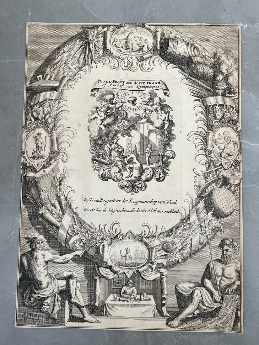 1720 Table Foolishness Stall Forecourt Quinquenpoix Etching Antique Original - 6