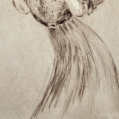 Antique Etching Original Woman, Portrait, Hat, Elegant - 7