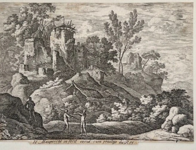 Henri MAUPERCHÉ (1602-1686) Antique Etching Original Landscape, People, Ruins: Title: Henri MAUPERCHÉ (1602-1686) Antique Etching Original Landscape, People, Ruins Description: Engraving on paper 11 x 15 cm stains, stick to paper Reserve: $120.00 Shipping: Domestic: Fl