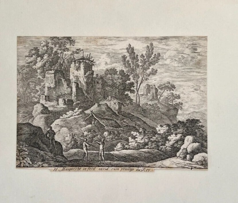 Henri MAUPERCHÉ (1602-1686) Antique Etching Original Landscape, People, Ruins - 4
