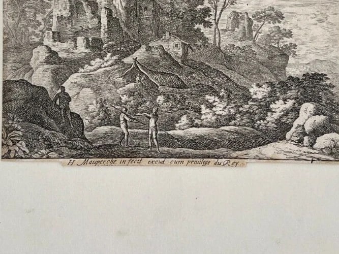 Henri MAUPERCHÉ (1602-1686) Antique Etching Original Landscape, People, Ruins - 7