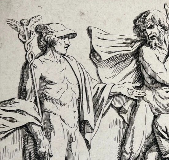 Antique Etching Original Mythology, People, Poseidon, Hermes, Prometheus - 4