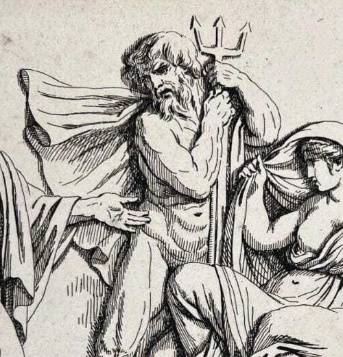 Antique Etching Original Mythology, People, Poseidon, Hermes, Prometheus - 5