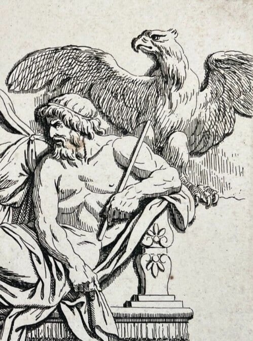 Antique Etching Original Mythology, People, Poseidon, Hermes, Prometheus - 6