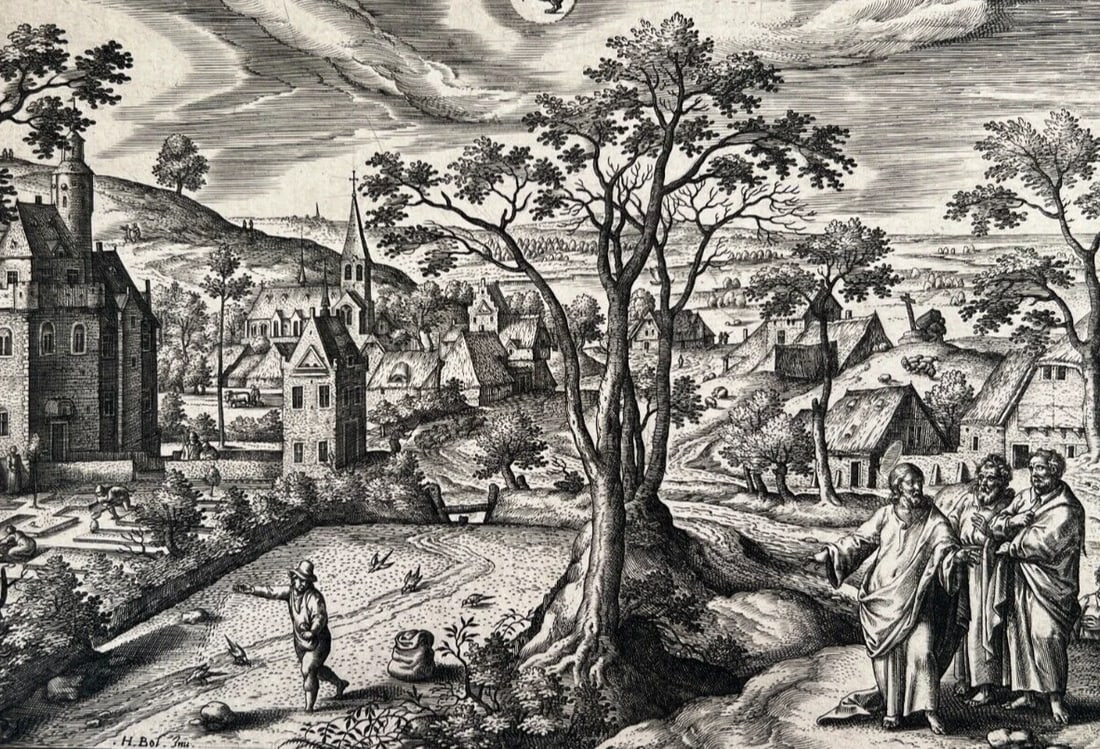 Antique Etching Original Collaert After Hans BOL The Seed is is The Word of God - 2