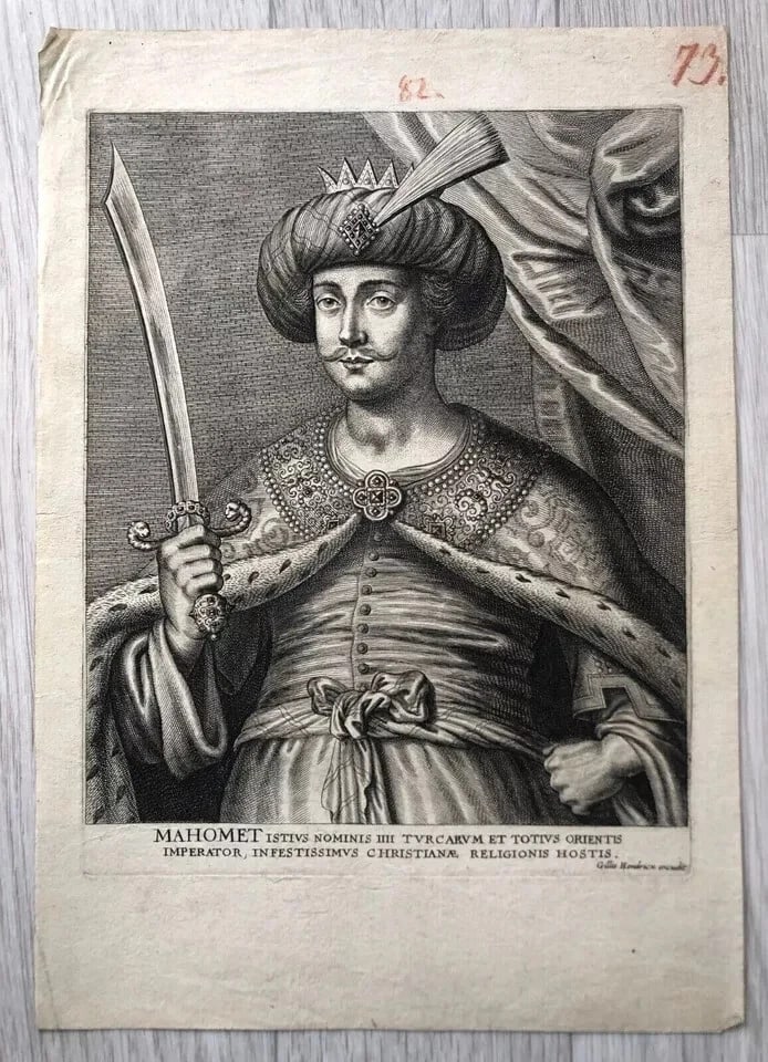 Gillis HENDRICX 1577-1640 Mohammed IV Sultan Turkey Etching Antique Original - 3