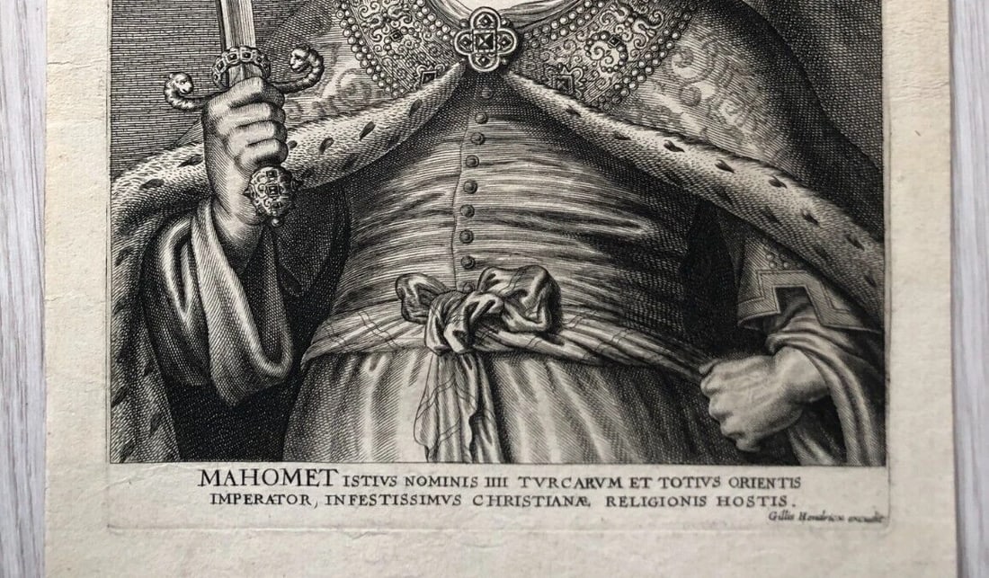Gillis HENDRICX 1577-1640 Mohammed IV Sultan Turkey Etching Antique Original - 4