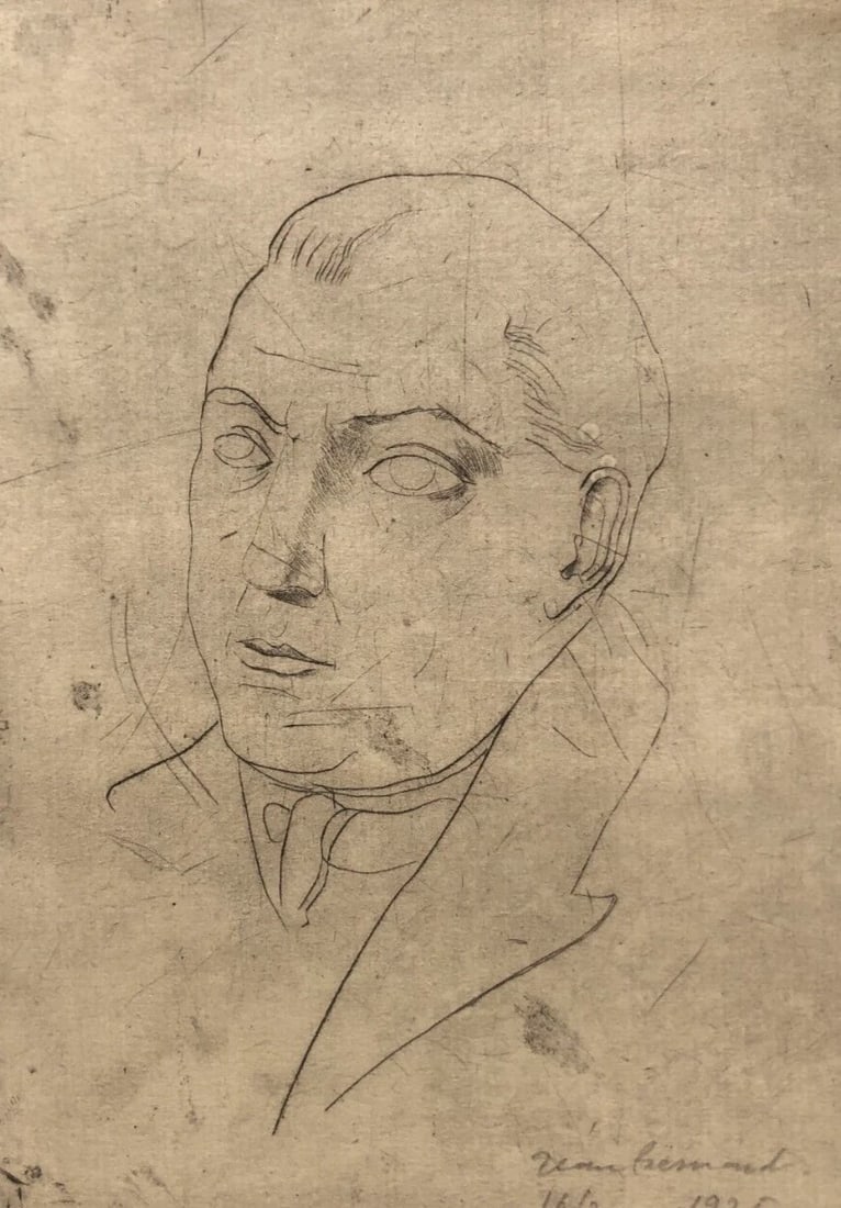 1926 Man, Portrait, Jean Bernard Etching Antique Original 16/20 - 2