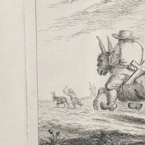 Man, Horse, Donkey , Hunting, Landscape - Etching Antique Original - 7