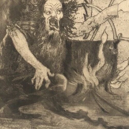 Man, Pature, Cat, Wishcraft - Etching Antique Original - 6