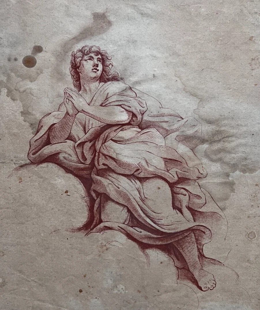 Woman, Religious, Mythology, Angel, Praying - Etching Antique Original: Title: Woman, Religious, Mythology, Angel, Praying - Etching Antique Original Description: Engraving on paper 32 x 24 cm unsigned stains Reserve: $120.00 Shipping: Domestic: Flat-rate of $