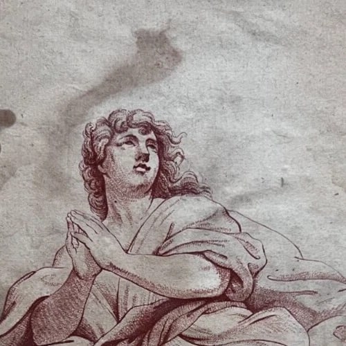 Woman, Religious, Mythology, Angel, Praying - Etching Antique Original - 4