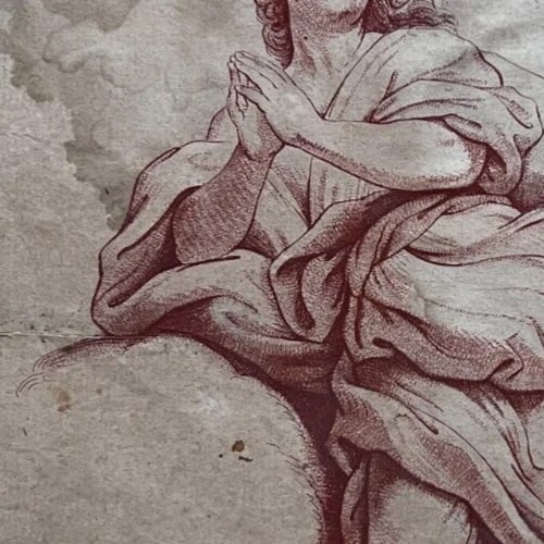 Woman, Religious, Mythology, Angel, Praying - Etching Antique Original - 5