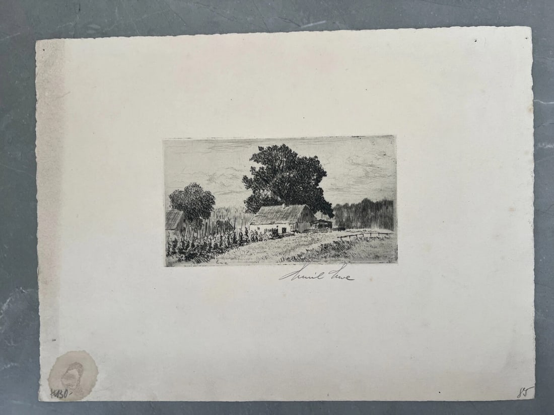 Landscape, Forest, Trees, House, Garden - Etching Antique Original - 9