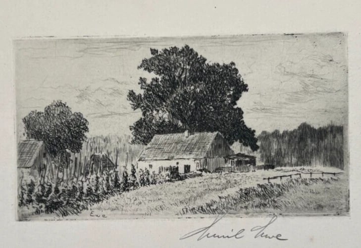 Landscape, Forest, Trees, House, Garden - Etching Antique Original (1 of 9)