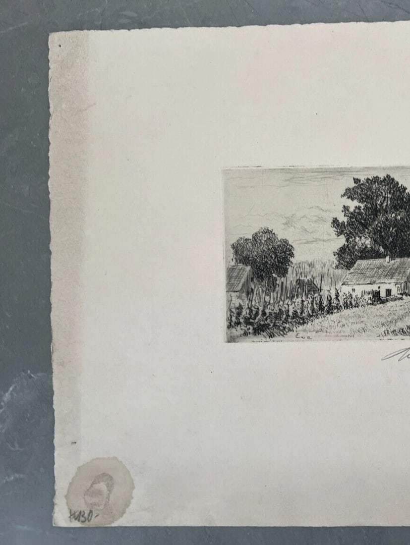 Landscape, Forest, Trees, House, Garden - Etching Antique Original - 4
