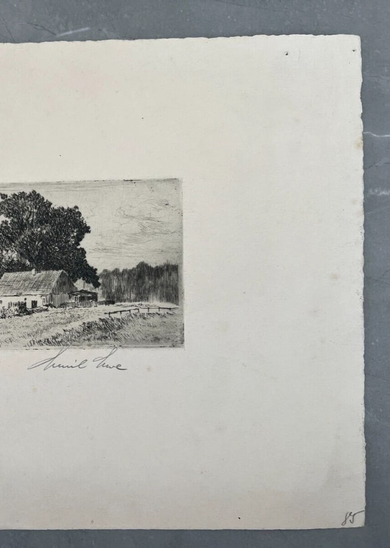 Landscape, Forest, Trees, House, Garden - Etching Antique Original - 5