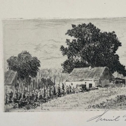 Landscape, Forest, Trees, House, Garden - Etching Antique Original - 6