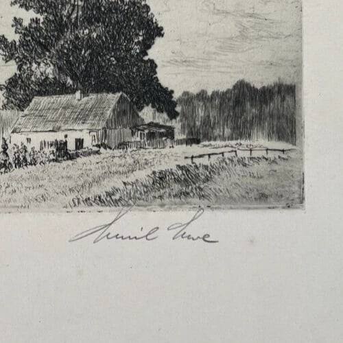 Landscape, Forest, Trees, House, Garden - Etching Antique Original - 7